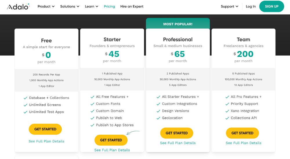 Adalo Pricing
