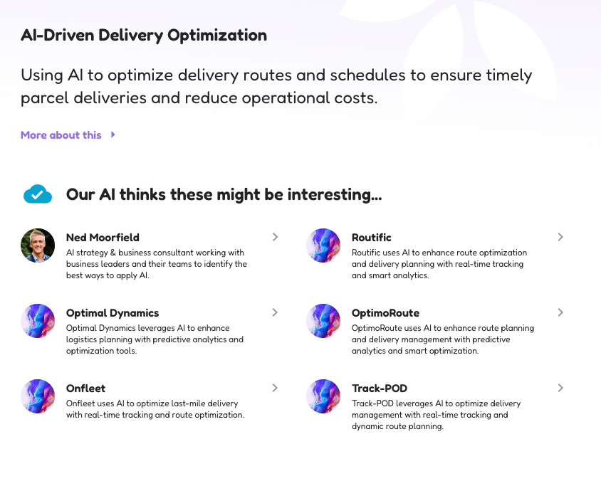 An example of the marketplace recommendations on a project