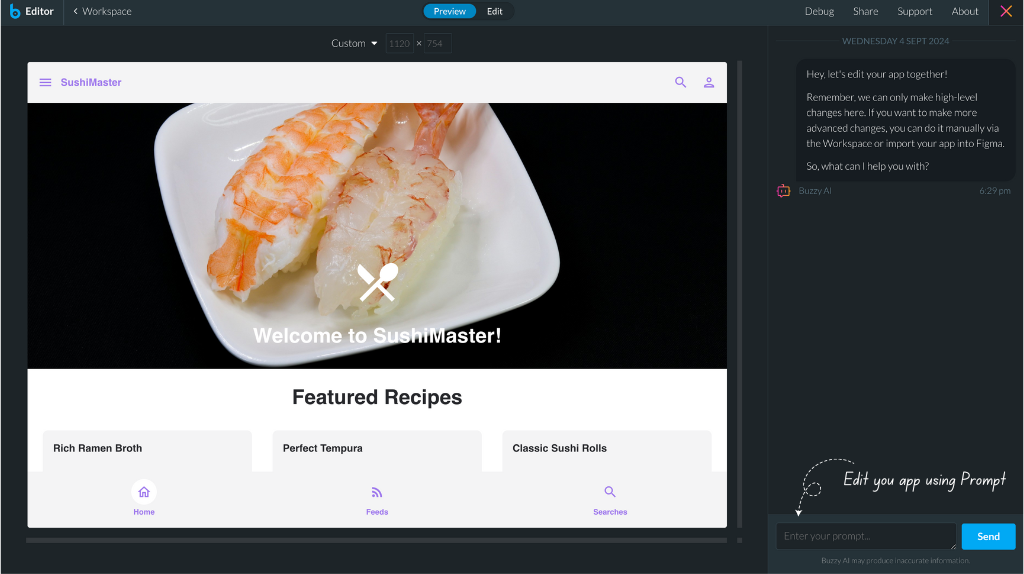 Creating AI App using Buzzy's AI prompting