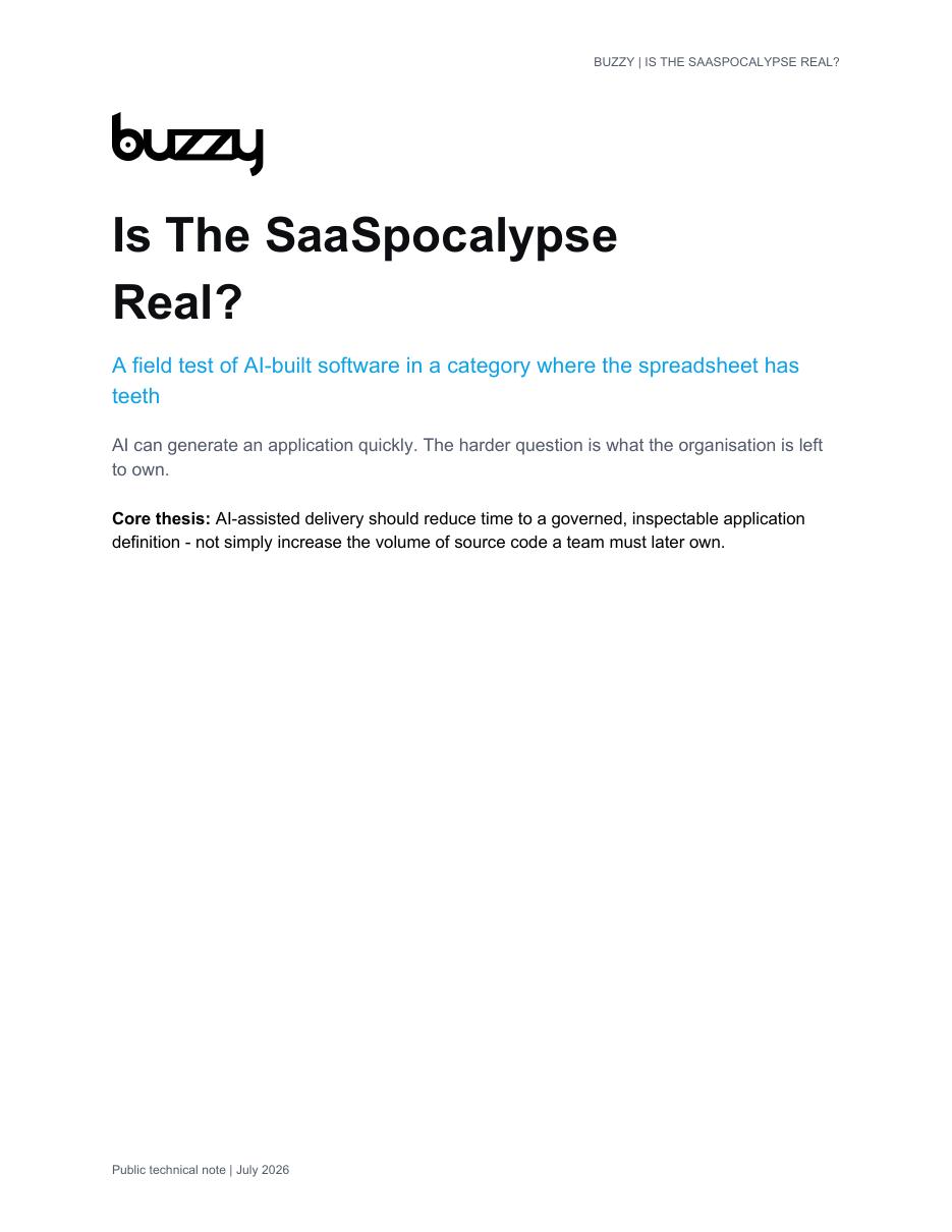 Cover of Is the SaaSpocalypse Real?, a Buzzy technical whitepaper.