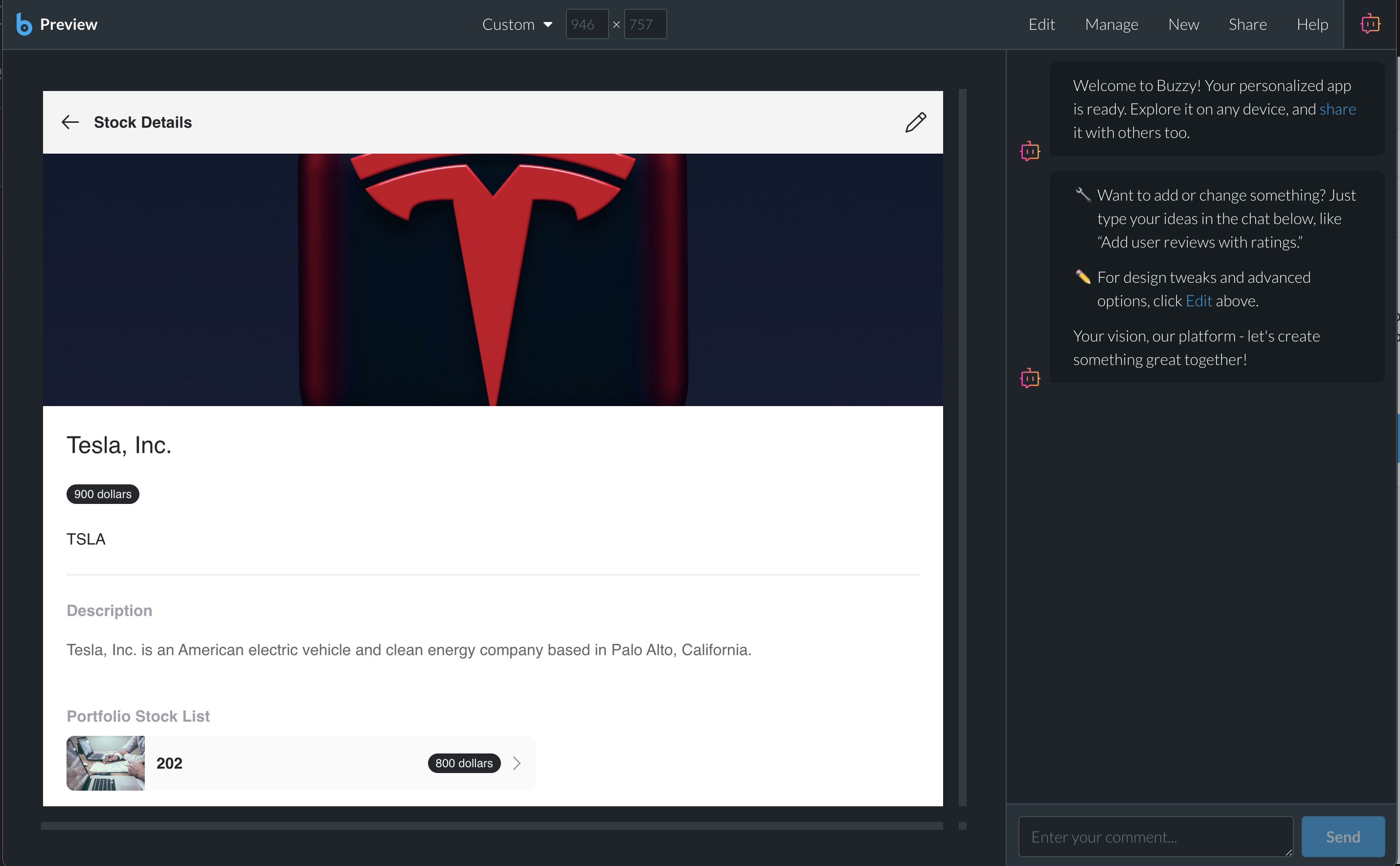 A screenshot of the an individual stock page